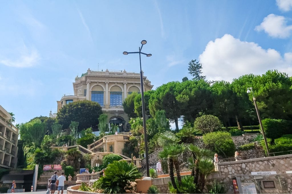 A picture of the stairs leading from the Fairmont hairpin curve to the Monaco casino plaza. You can make your visit to Monaco less expensive by walking around from place to place instead of driving.