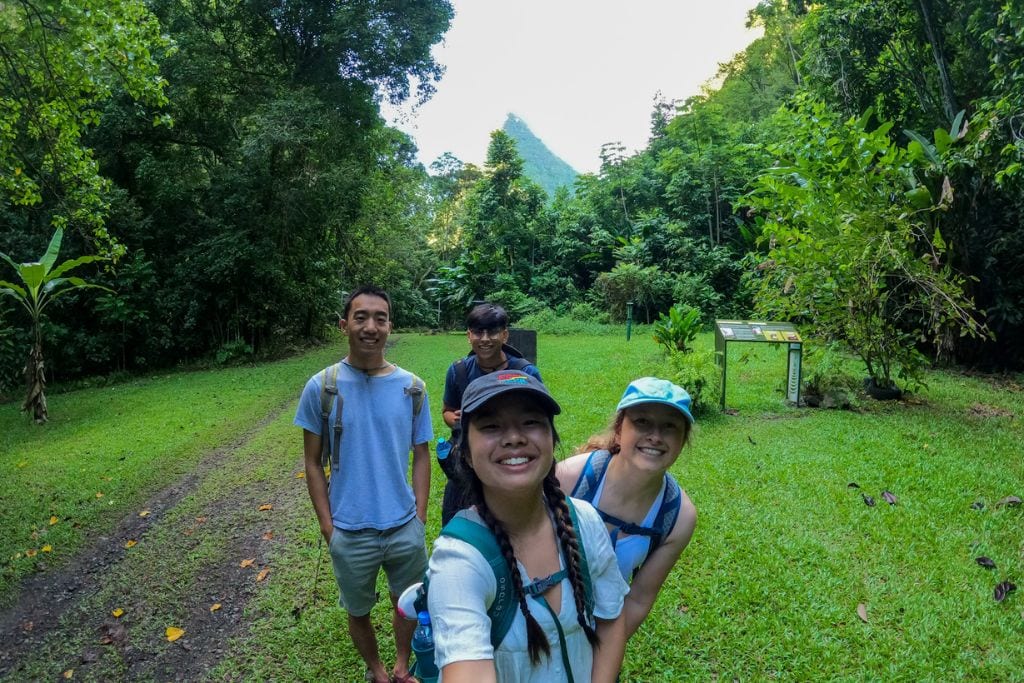 A picture of Kristin and her friends while hiking through Tahiti's interior. If you want to go hiking without having to worry about being flooded out, a good time to visit Tahiti is during the dry season.