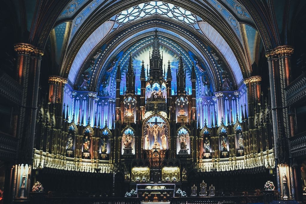 A picture of the inside of the Montreal Notre Dame Basilica. This is a must visit while you're in town for the F1 Canadian Grand Prix.