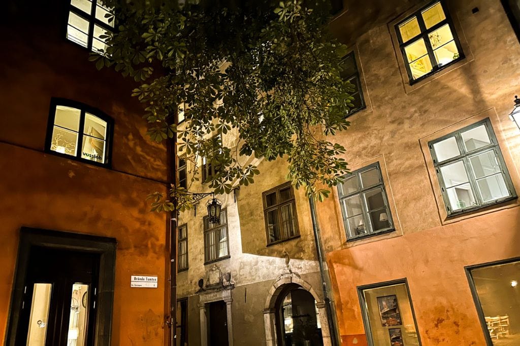 A picture of Stockholm's Gamla Stan at night. Learn of the city's haunted past with a walking tour of Stockholm.