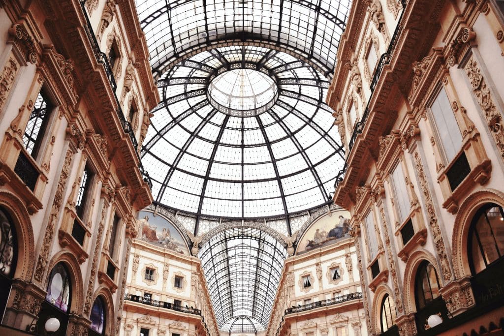 A picture of the interior of the Galleria Vittorio Emanuele II. Shopping in Milan can be super expensive.