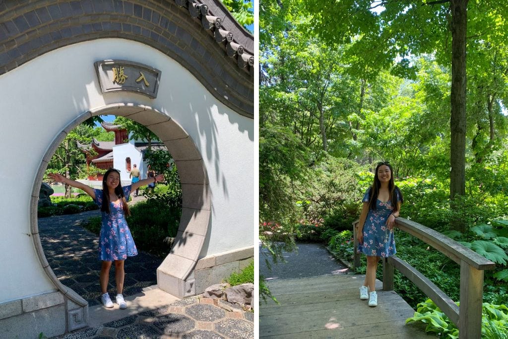 Two pictures of Kristin at the Montreal Botanical Gardens.