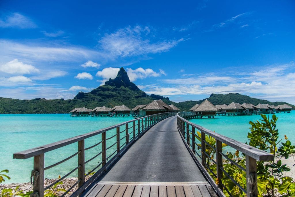 A picture of the Four Seasons Resort in Bora Bora. Tipping at the resorts in French Polynesia is common whereas tipping elsewhere is not.
