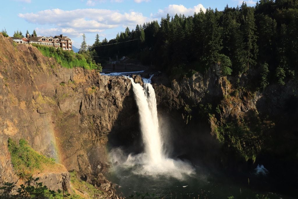A picture of The powerful Snoqualmie Falls. This is not far from Seattle and a perfect excursion if you're looking to surround yourself in the Cascade region.