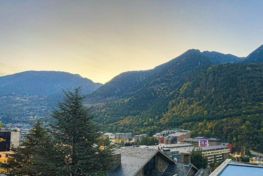 A picture of Andorra La Vella and the Pyrenees mountains taken from my hotel room in Barri Antic. Accommodation in Andorra is relatively inexpensive.