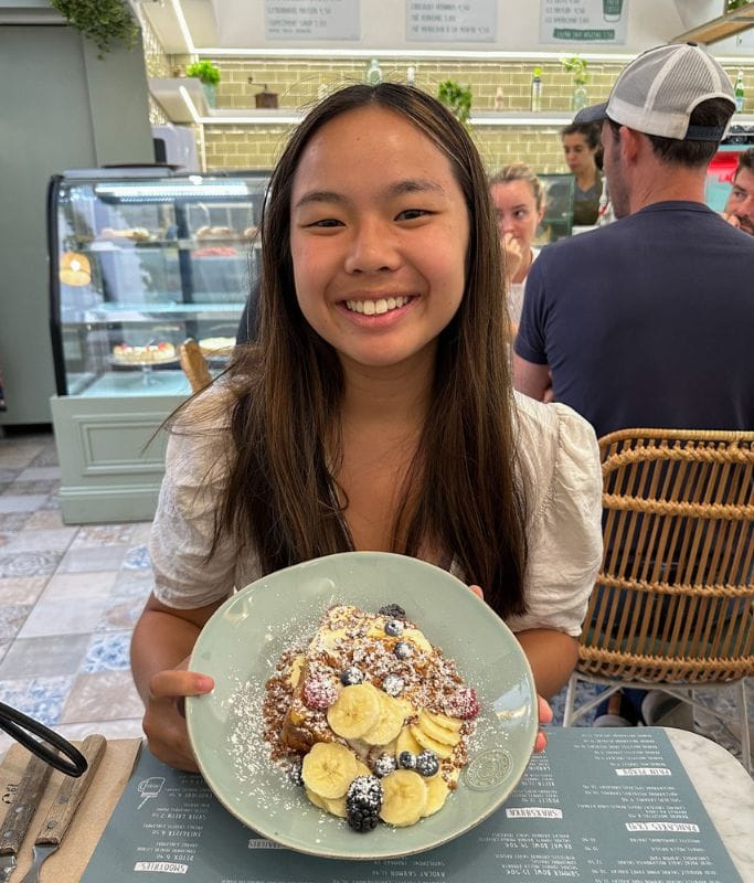 A picture of Kristin with le pain perdu in Nice France.