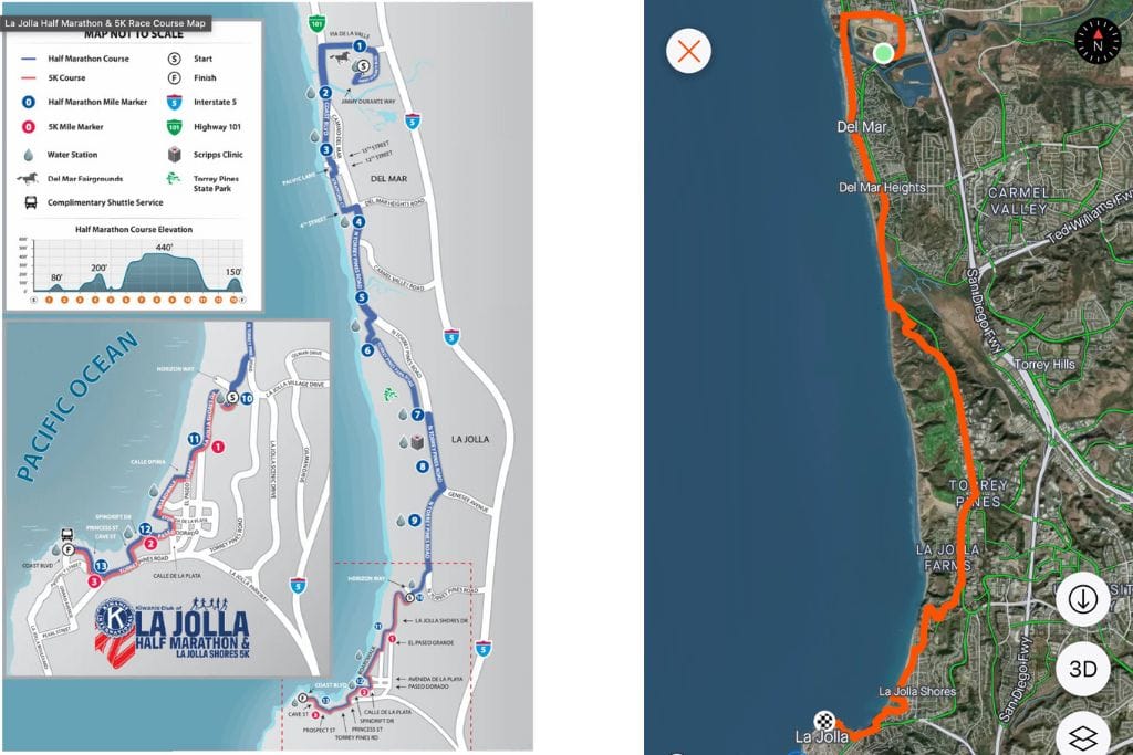 Two pictures of the course for the La Jolla Half Marathon.