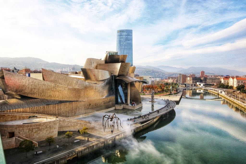 A picture of Bilbao's Guggenheim Museum and Nervion River.