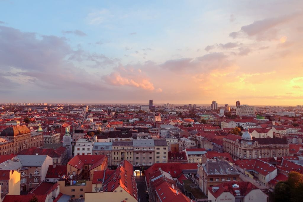A picture of Zagreb at sunset.