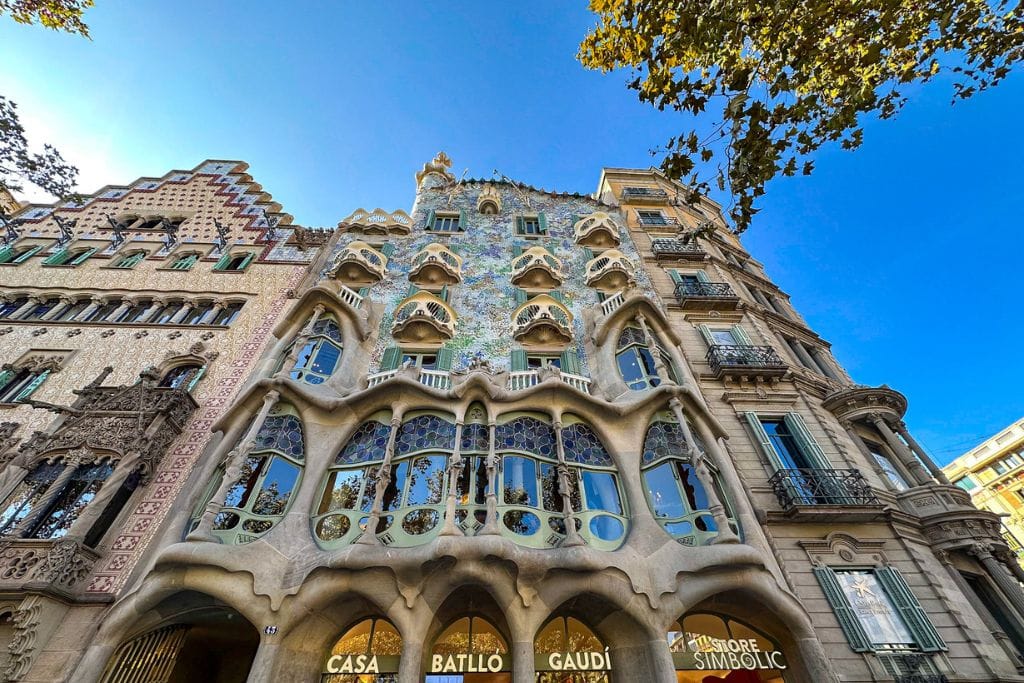 A picture of Casa Batllo in the Eixample district. Explore the lesser known side of Eixample with this Barcelona Tapas Tour!