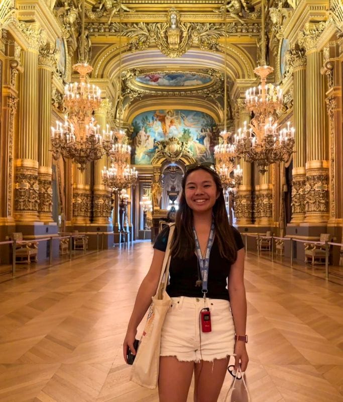 A picture of Kristin in the Grand Foyer at Palais Garnier.