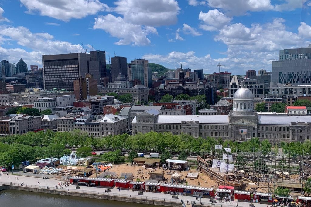 A picture of the Montreal skyline as seen from the top of La Grande Roue de Montreal.