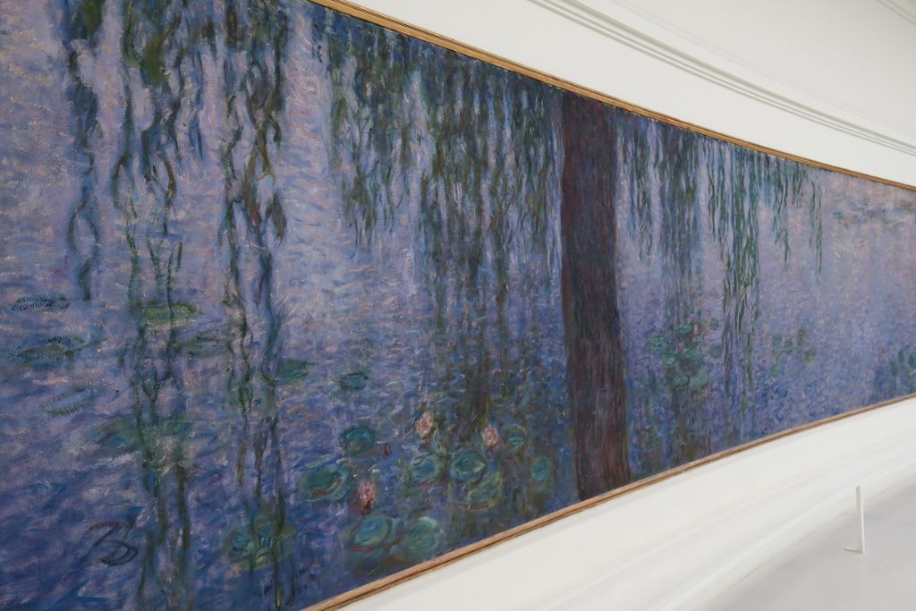 A picture of one piece of one of Monet's Water Lilies paintings within the Musée de l’Orangerie.