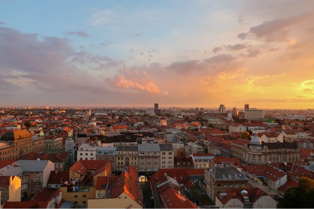 A picture of a gorgeous sunset over Zagreb. Even from the Croatian capital, Lake Bled is worth visiting as it's an easy day trip! 