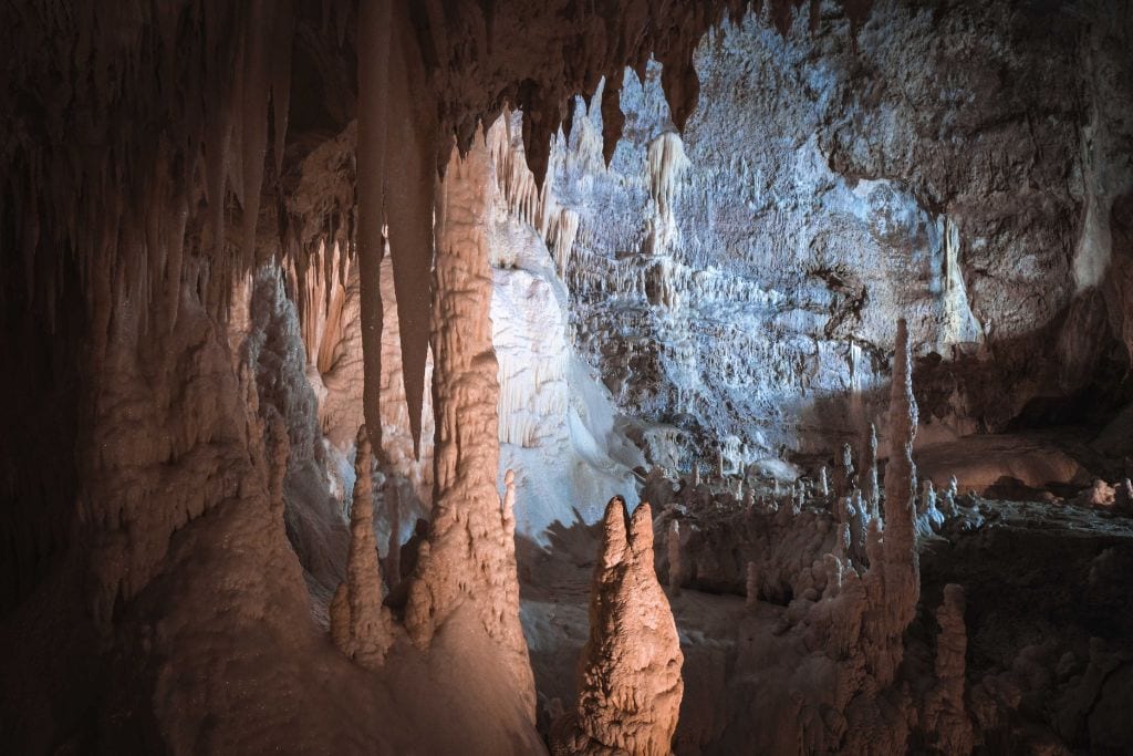 A picture of beautiful rock formations within Postojna Cave