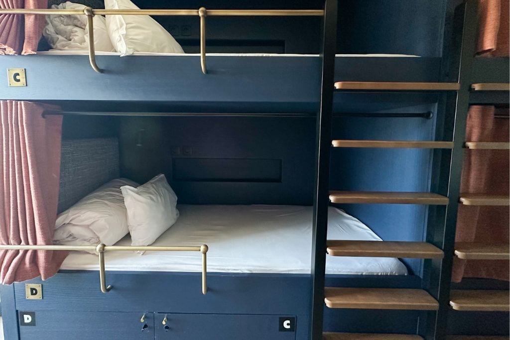 A picture of a bunk bed set up at the People Hostel Paris Nation.