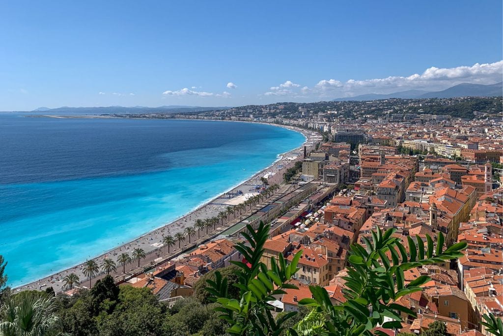 A picture of Nice's coastline taken from the top of Colline du Château.