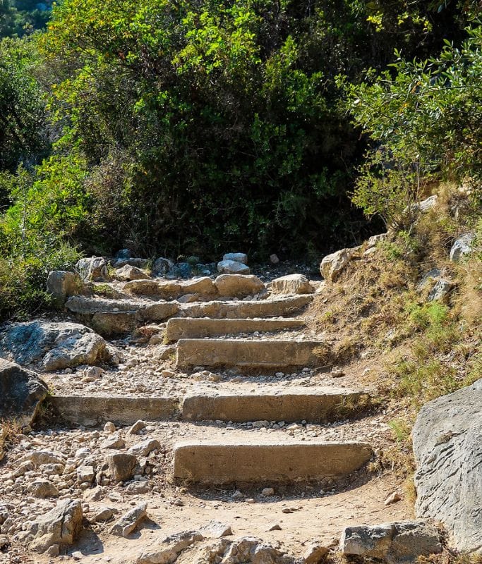 A picture I took while hiking Chemin de Nietzsche. Its a picture of the steep and uneven steps along the trail.