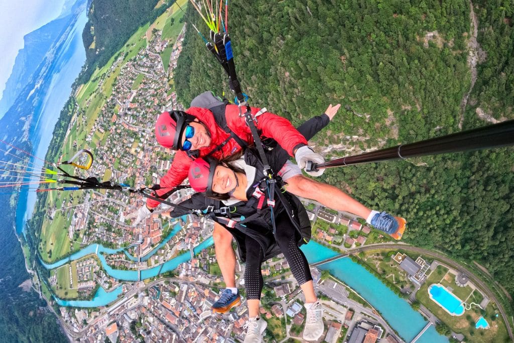A picture of Kristin paragliding in Interlaken, Switzerland.