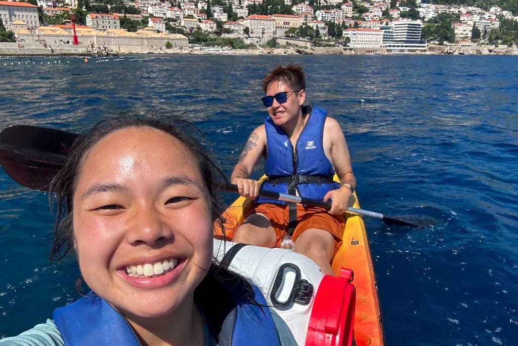 A picture of Kristin and her friend kayaking in Dubrovnik!