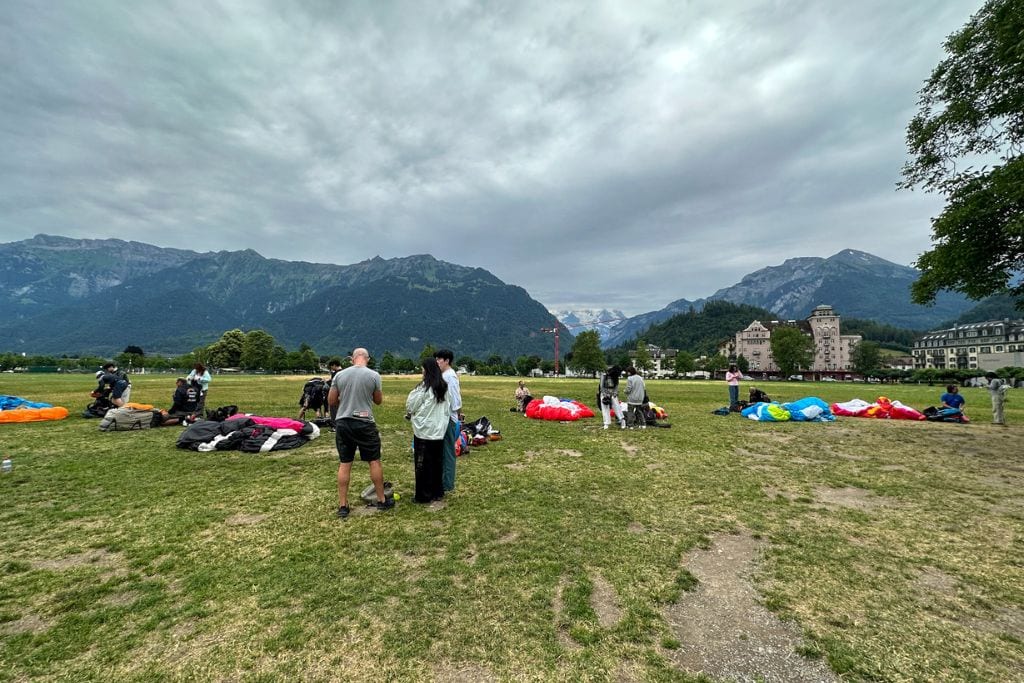A picture of the landing field in Interlaken. After paragliding, you can purchase the pictures and videos your pilot took.