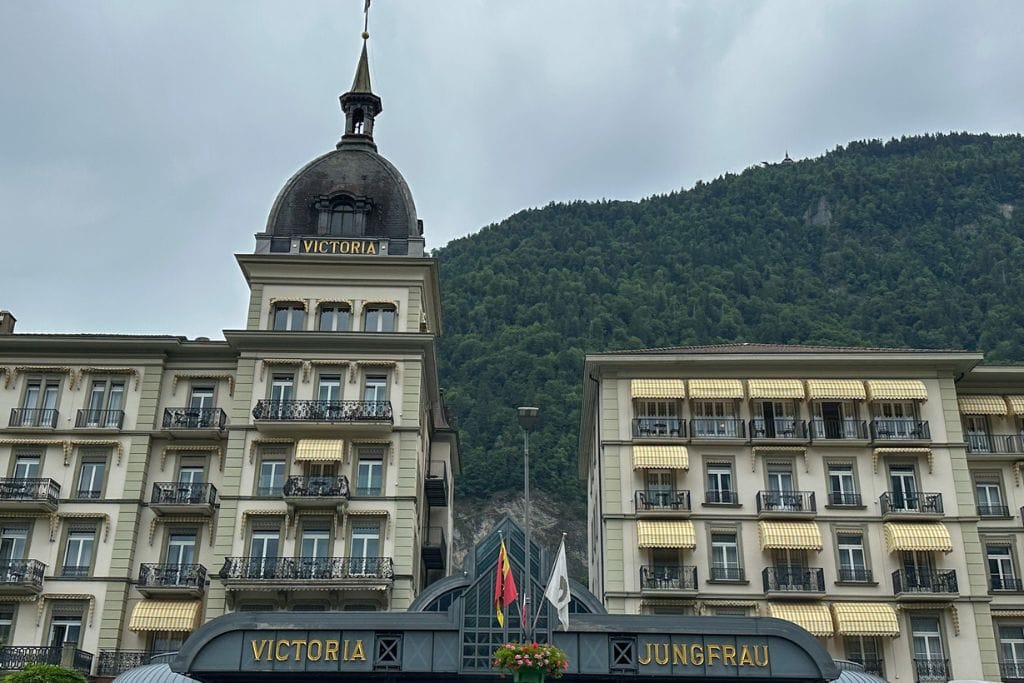 A picture of the outside of the Victoria-Jungfrau Grand Hotel & Spa in Interlaken.