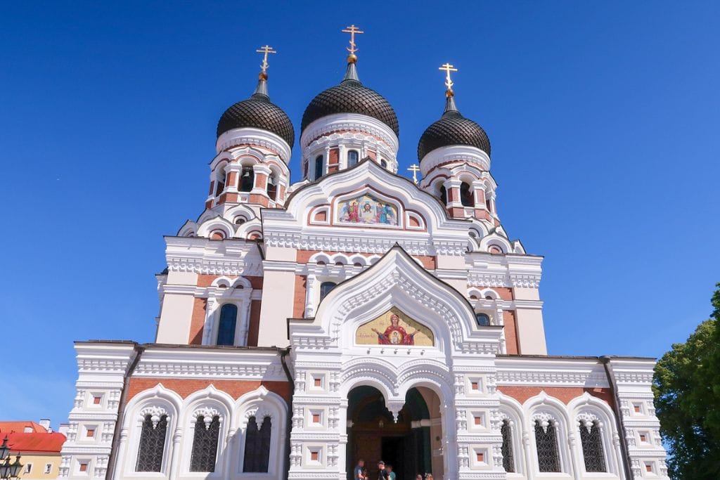 A picture of the vivid exterior of the Alexander Nevsky Cathedral in Tallinn. Whether you do your day trip to Tallinn with a tour group or independently, be sure to stop by here.