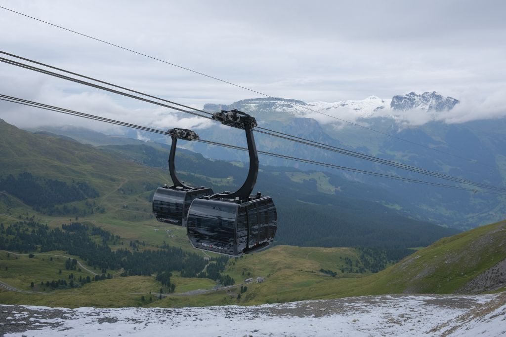 A picture of the Eiger Express gondolas. Many find Grindelwald worth it because it offers one of the most direct and quickest routes to Jungfraujoch.
