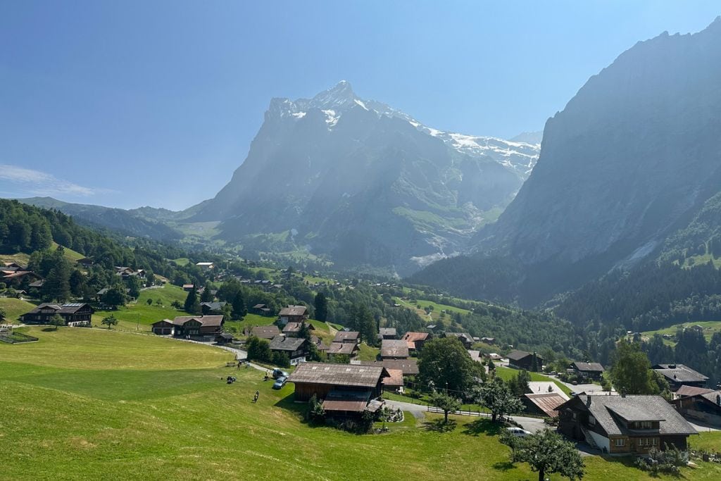 A picture of the Swiss chalets in Grindelwald as seen from the gondola. One of the reasons Grindelwald may not be worth visiting is if you are on a super tight budget.