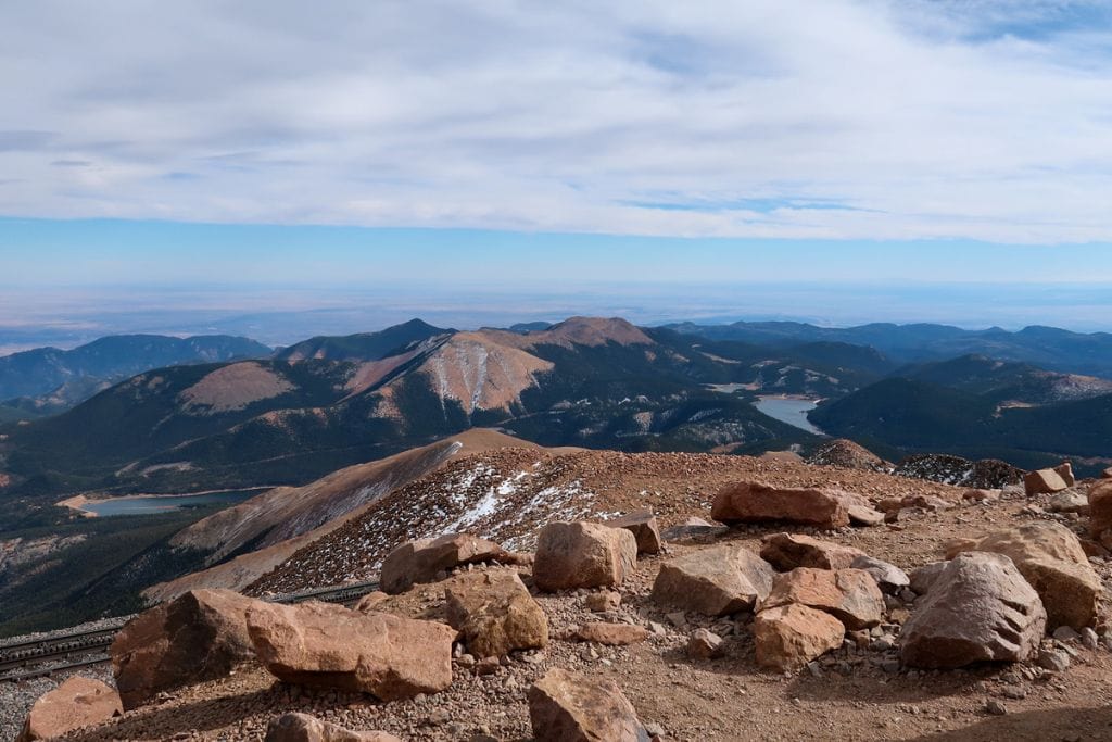 Another picture of the view from the top of Pikes Peak. You can see the tracks for the cogwheel railway in the bottom left corner.