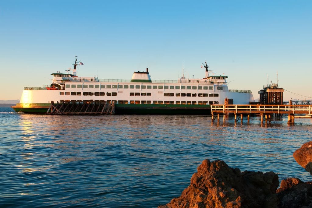 A picture of the ferry to Bainbridge island. For the  Seattle wine tours that go to the island, you'll arrive via the ferry.