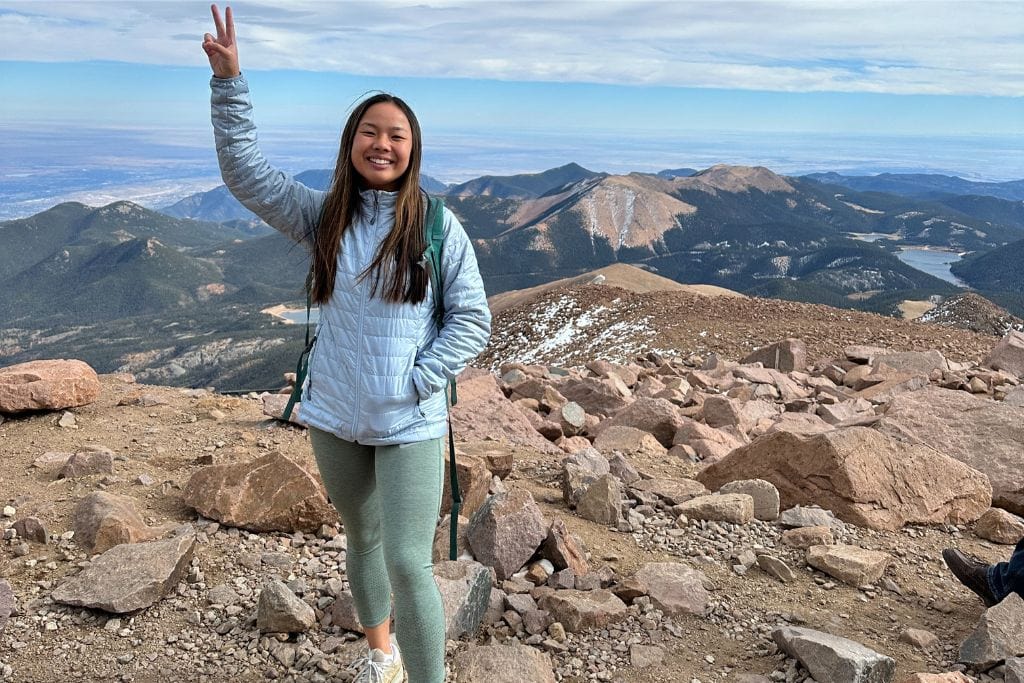 A picture of Kristin at the top of Pikes Peak!