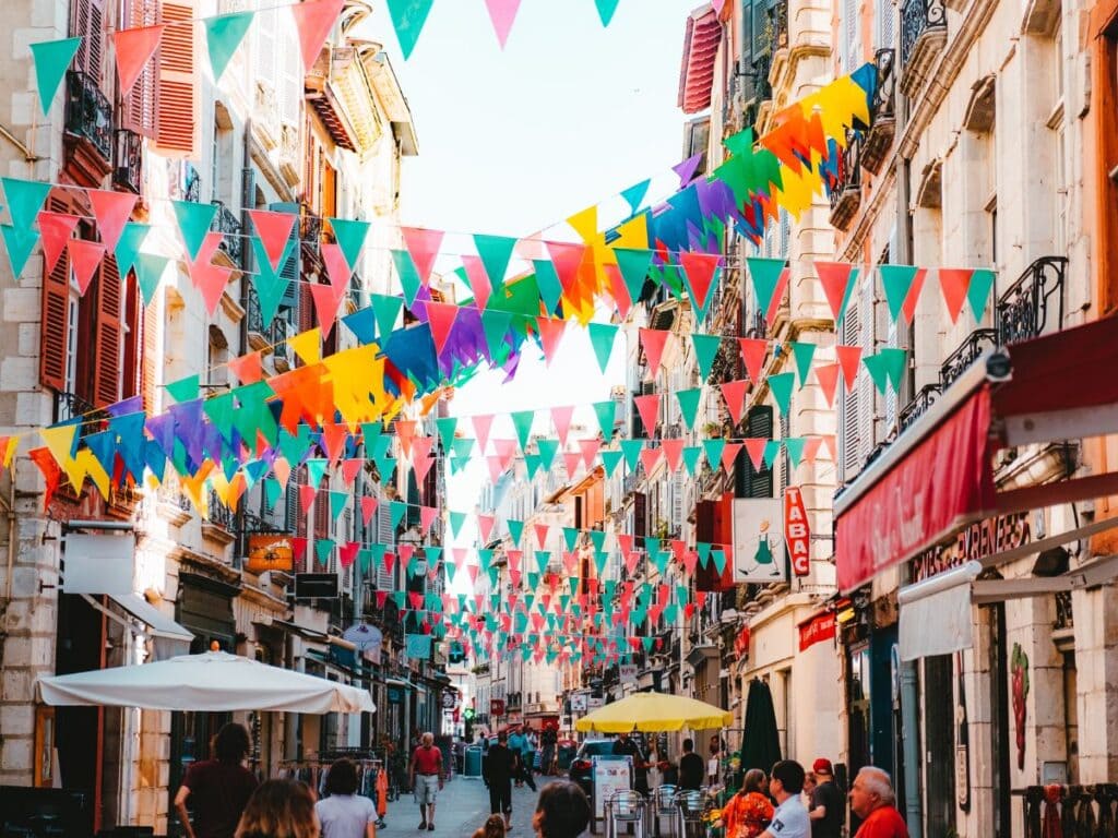 A picture of colorful streets in Bayonne, France.