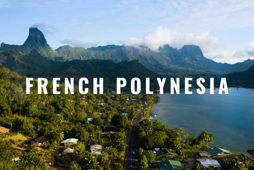 A aerial picture of the coastline on one of French Polynesia's islands