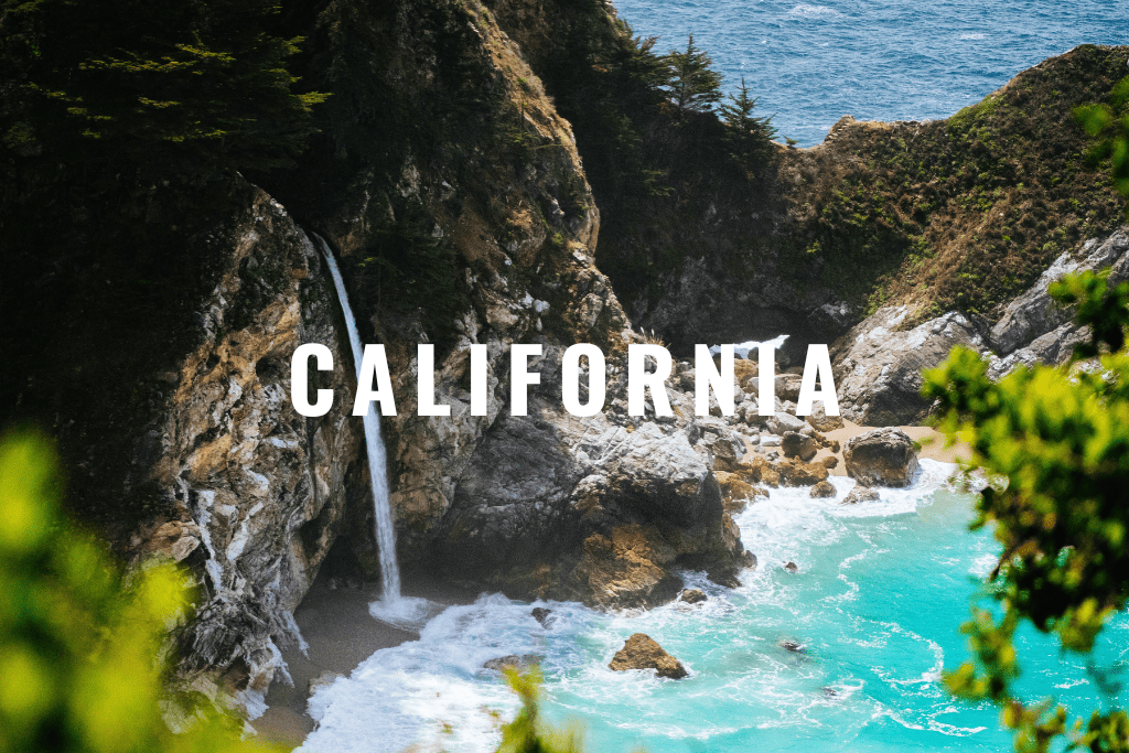 A picture of the California Coastline with a waterfall!