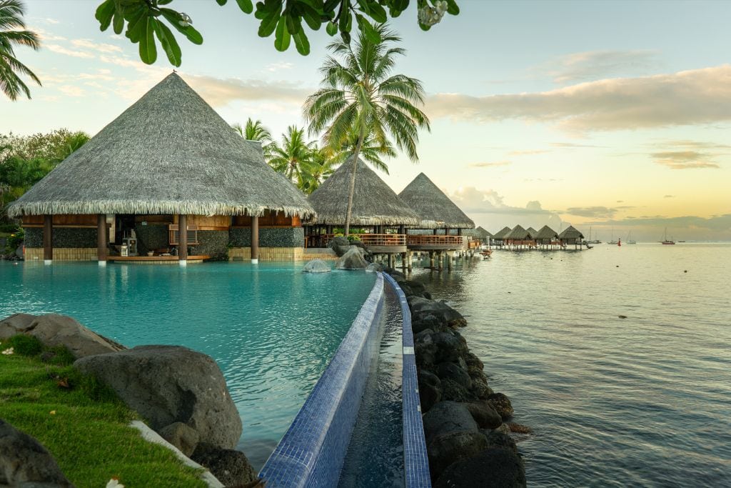 A picture of the beautiful pools that can be found at the InterContinental Tahiti.