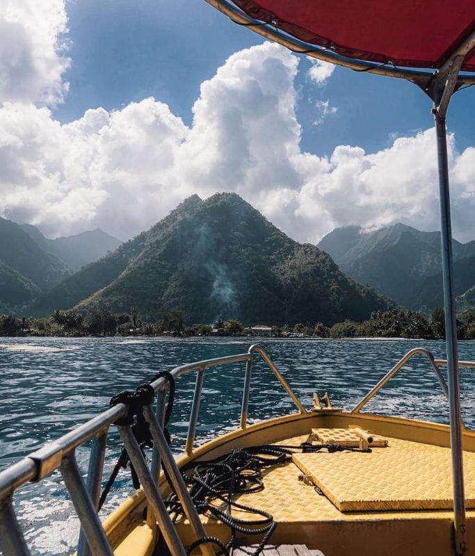 A picture of Tahiti's mountainous interior as seen from a boat off the coast of Tahiti Iti.