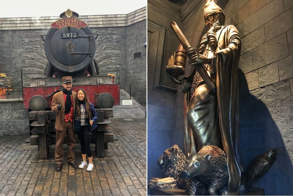 Two pictures of Kristin enjoying the Wizarding World of Harry Potter!