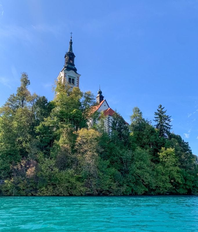 A picture of the tower that can be found on Bled Island in Slovenia.