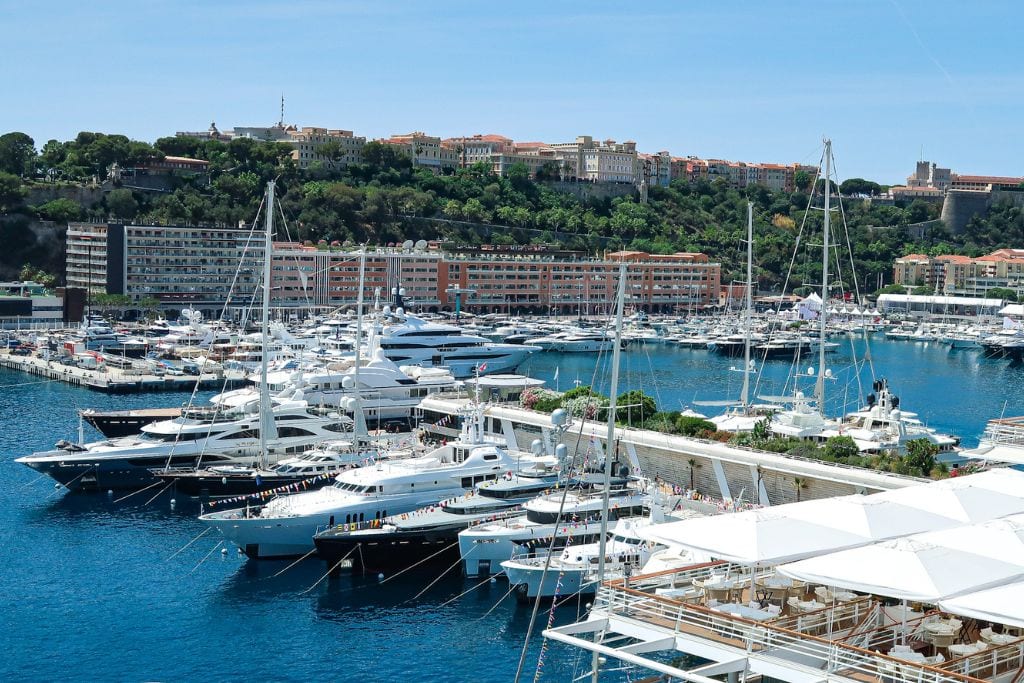A picture of the Monaco Yacht Harbor. You get a lovely wealth check during your Monaco day trip when you realize the sheer size of these yachts!