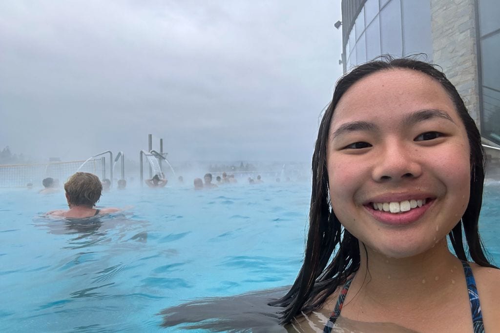 A picture of Kristin smiling in the Zakopane Thermal Baths