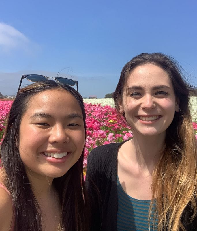 A selfie of Kristin and her good friend at the Carlsbad Flower Fields.