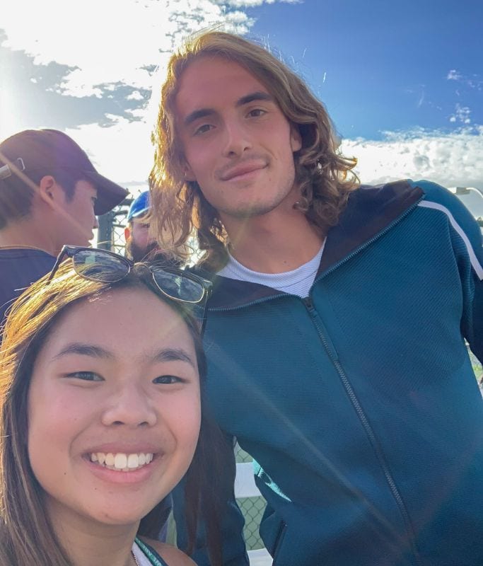 A picture of Kristin and Stefanos Tsitsipas at the Indian Wells tennis tournament.