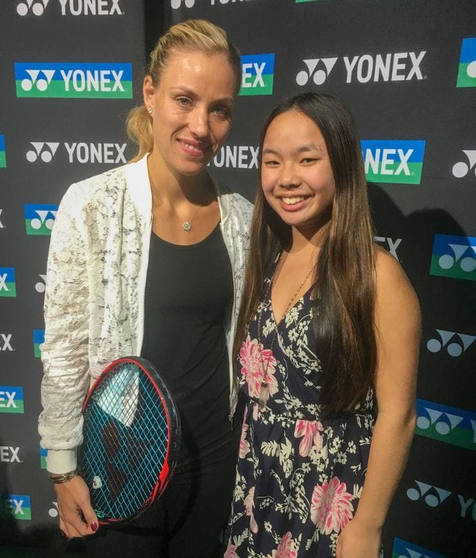 A picture of Kristin with Angie Kerber at an event held during the Indian wells tennis tournament.