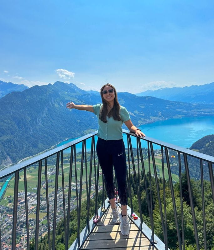 A picture of Kristin standing on top of the viewing deck at Harder Klum. 