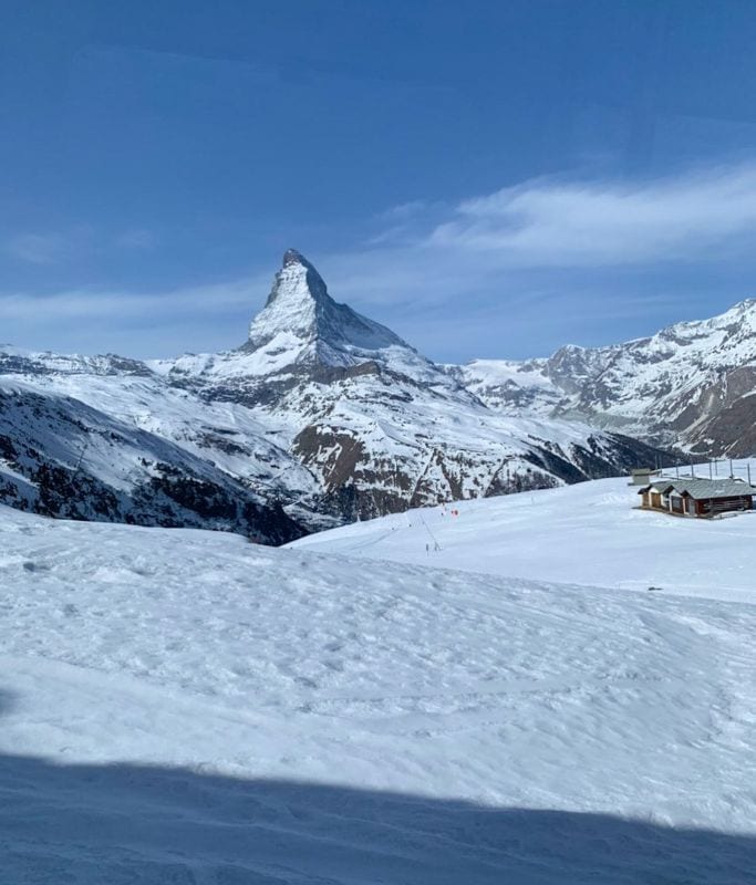 A picture of a very snowy Matterhorn mountain!