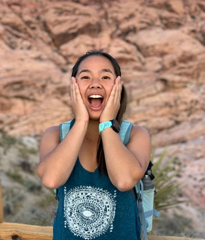 A picture of Kristin beaming while in Red Rock Canyon