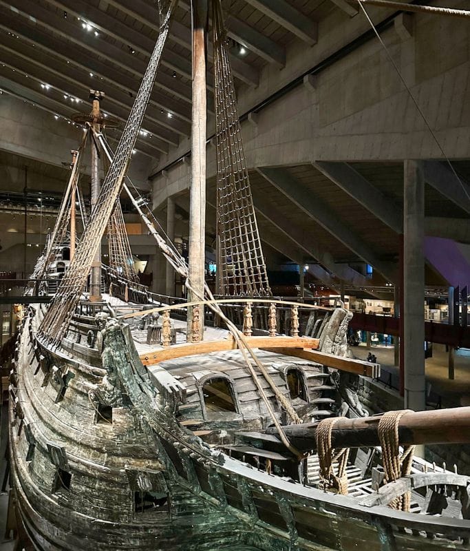 A picture that gives you a view of the upper deck of the Vasa. You can see the rigging and that the boat was actually very narrow.